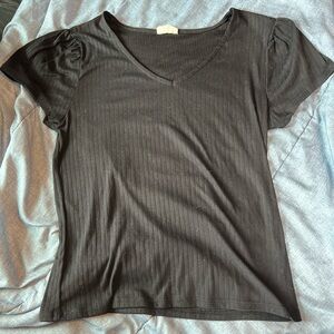 One Step Ahead Black Ribbed Short Sleeve Tee